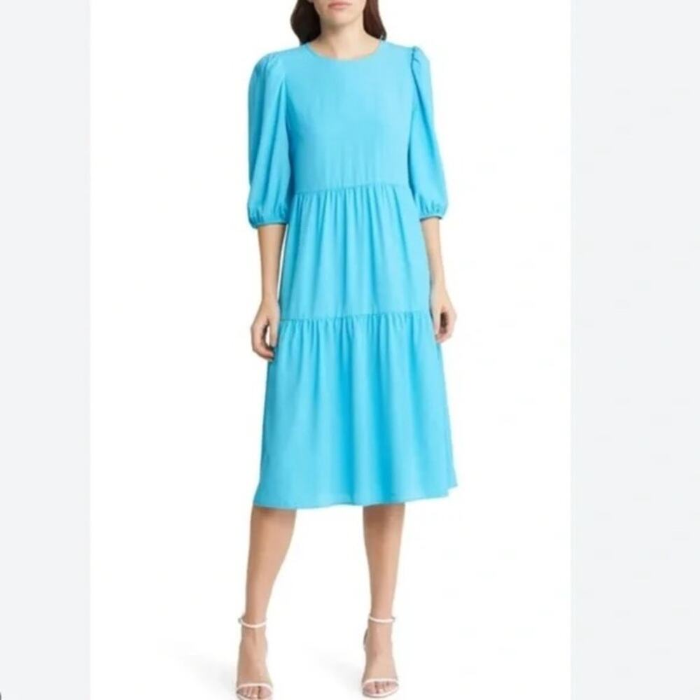 Charles Henry Tie Back Midi Dress In Aqua Women’s Sz S